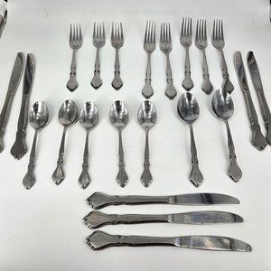 Rogers Dorchester Stainless Steel Burnish Flowers Flatware Lot of 22 Piece Korea